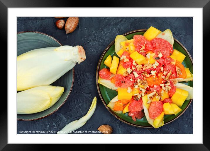 Fruit salad of citrus, chicory and nuts. Framed Mounted Print by Mykola Lunov Mykola