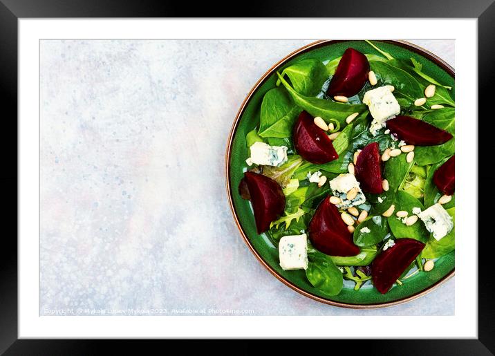 Vegetable salad with beets, cheese and herbs. Framed Mounted Print by Mykola Lunov Mykola
