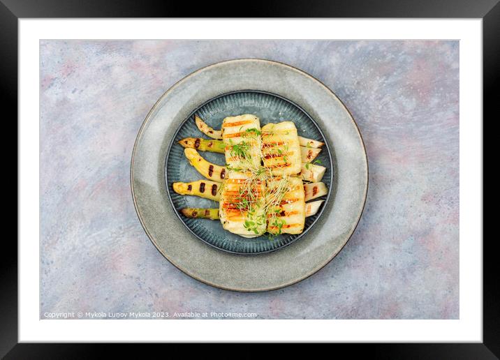 Baked white asparagus with halloumi cheese. Framed Mounted Print by Mykola Lunov Mykola