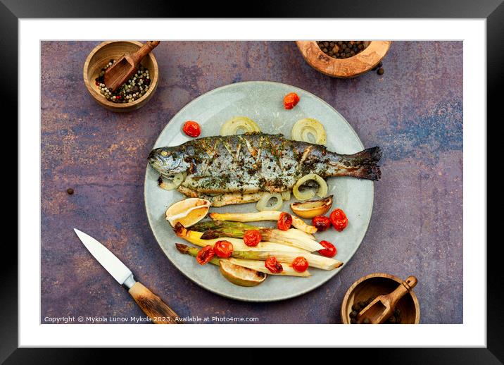 Roasted trout with baked asparagus Framed Mounted Print by Mykola Lunov Mykola