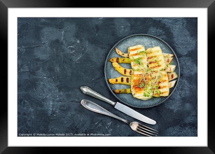 White asparagus with halloumi cheese. Framed Mounted Print by Mykola Lunov Mykola