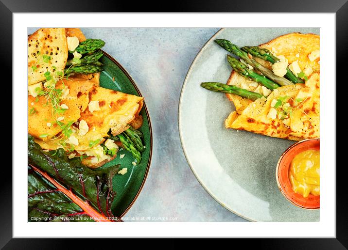 Omelet with fresh asparagus. Framed Mounted Print by Mykola Lunov Mykola