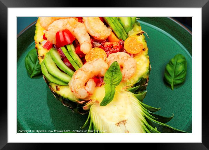 Pineapple stuffed with shrimp, rice and avocado. Framed Mounted Print by Mykola Lunov Mykola