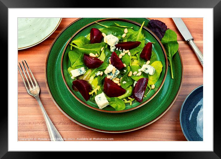 Salad with beet, blue cheese and pine nuts Framed Mounted Print by Mykola Lunov Mykola