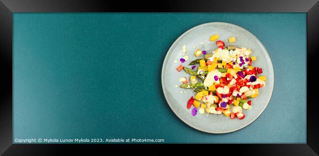 Fruit salad with asparagus,recipe place Framed Print by Mykola Lunov Mykola
