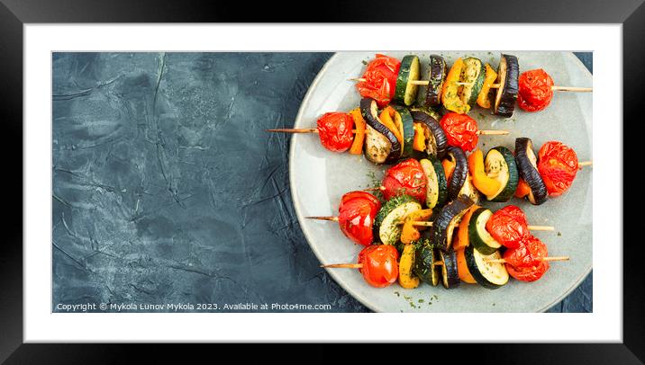 Plate with tasty vegetable skewers. Framed Mounted Print by Mykola Lunov Mykola