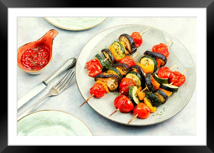 BBQ grilled vegetables on skewers Framed Mounted Print by Mykola Lunov Mykola
