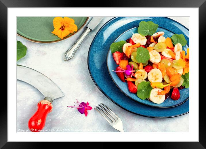 Colorful fruit salad with nasturtium. Framed Mounted Print by Mykola Lunov Mykola