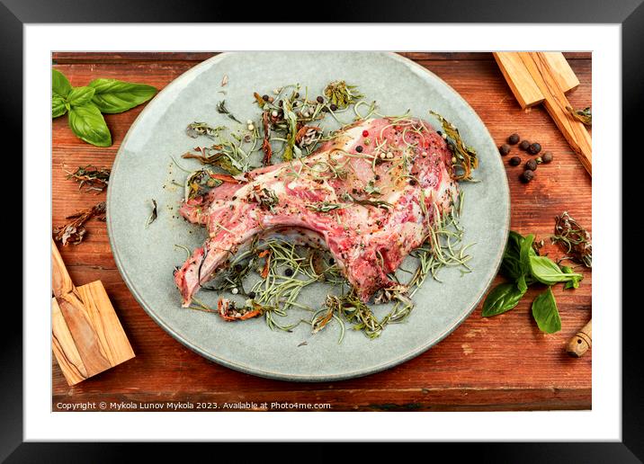 Raw barbecue Tomahawk steak Framed Mounted Print by Mykola Lunov Mykola