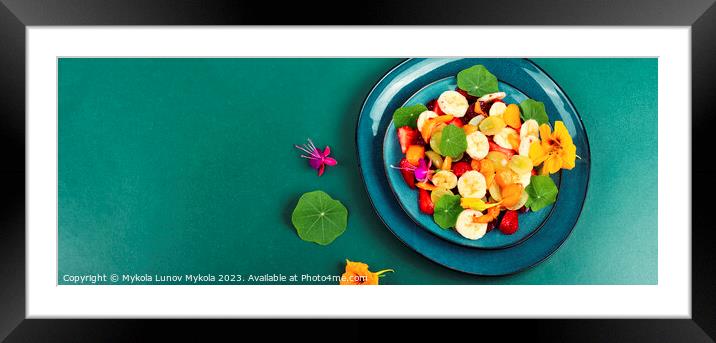 Fruit salad with nasturtium, recipe place. Framed Mounted Print by Mykola Lunov Mykola