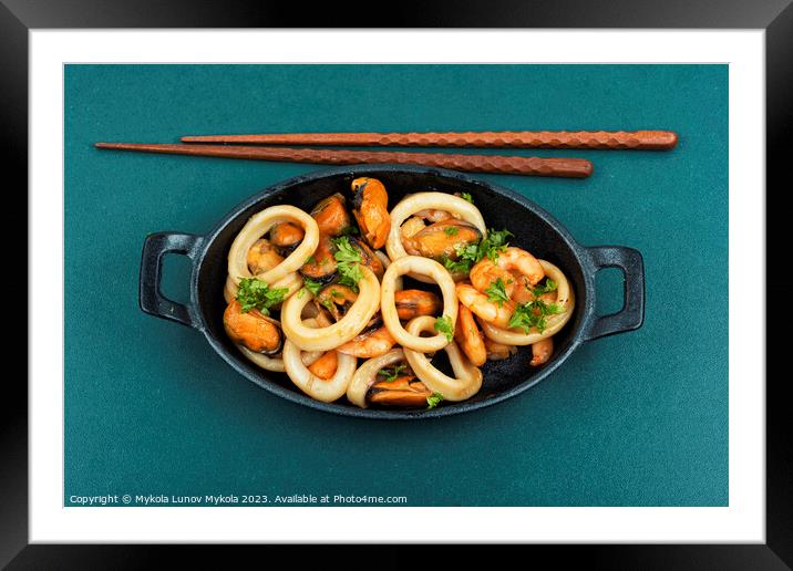 Roasted seafood and chopsticks Framed Mounted Print by Mykola Lunov Mykola