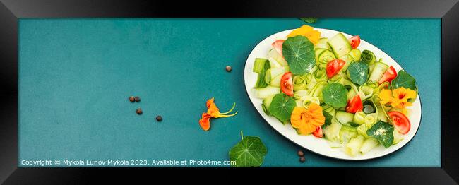 Vegetable salad with nasturtium, copy space. Framed Print by Mykola Lunov Mykola