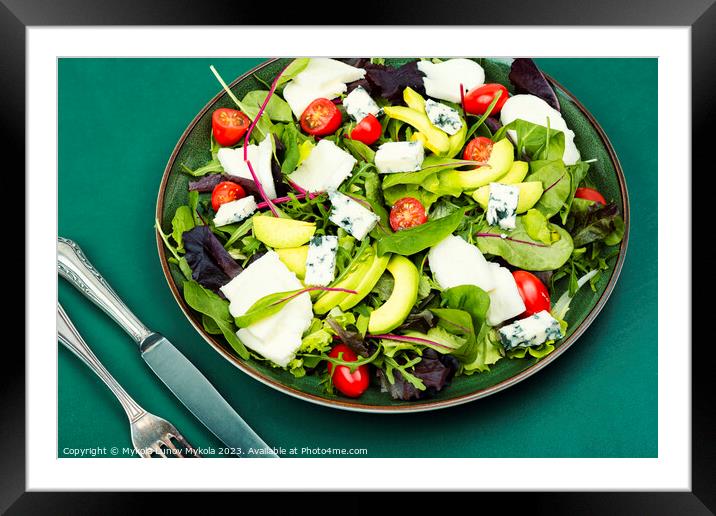 Fresh vegetable salad with cheese. Framed Mounted Print by Mykola Lunov Mykola