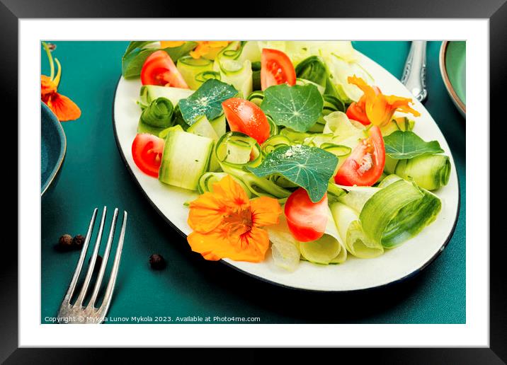 Vegetable salad with nasturtium flowers. Framed Mounted Print by Mykola Lunov Mykola