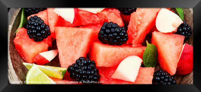 Healthy summer watermelon salad, close up. Framed Print by Mykola Lunov Mykola