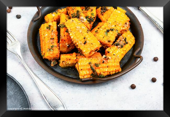 Corn cobs grilled or baked, street food. Framed Print by Mykola Lunov Mykola