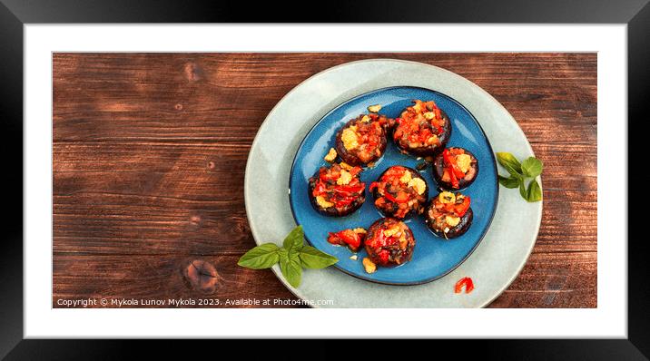 Plate with delicious stuffed mushrooms Framed Mounted Print by Mykola Lunov Mykola