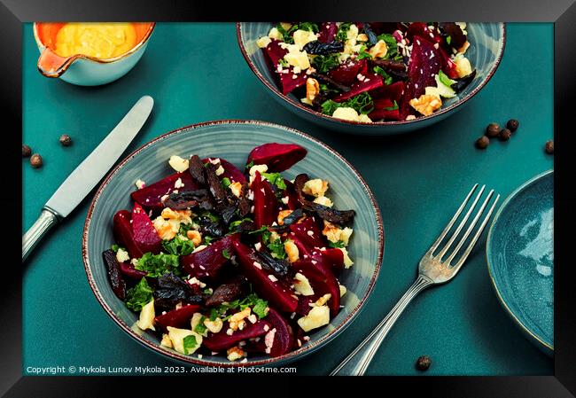 Vegetable salad with beets and nuts. Framed Print by Mykola Lunov Mykola