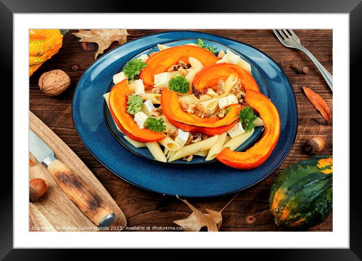 Delicious pumpkin pasta with nuts Framed Mounted Print by Mykola Lunov Mykola
