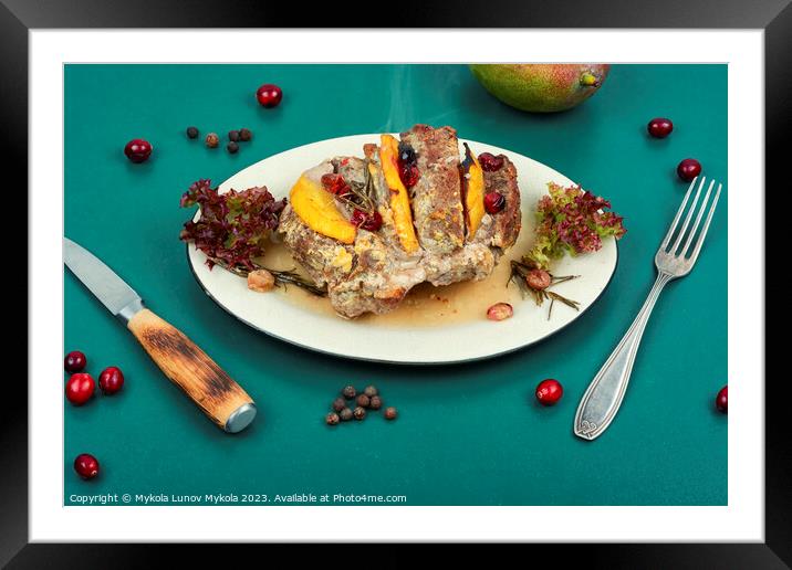 Meatloaf with mango on a plate. Framed Mounted Print by Mykola Lunov Mykola