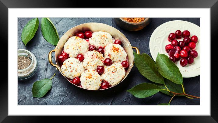 Delicious sweet cherry dumplings. Framed Mounted Print by Mykola Lunov Mykola