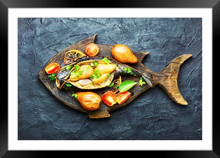 Mackerel stuffed with pear Framed Mounted Print by Mykola Lunov Mykola