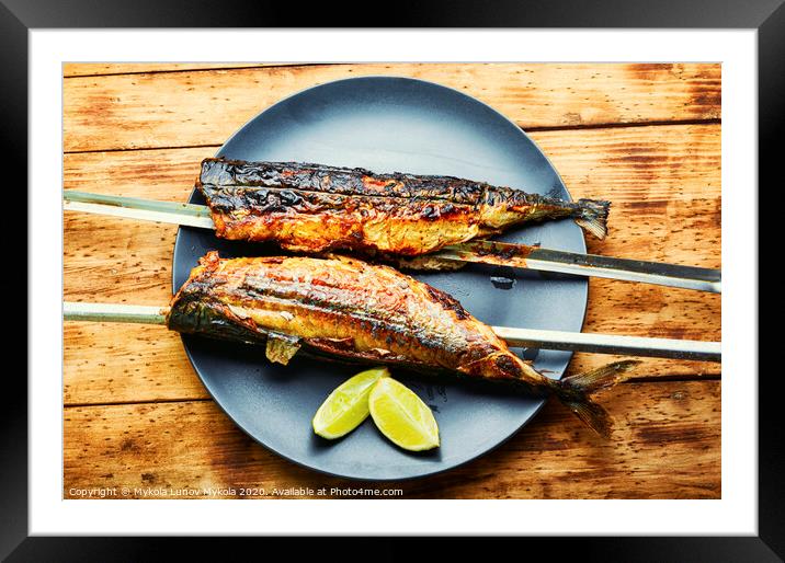 Fish kebab on skewers Framed Mounted Print by Mykola Lunov Mykola