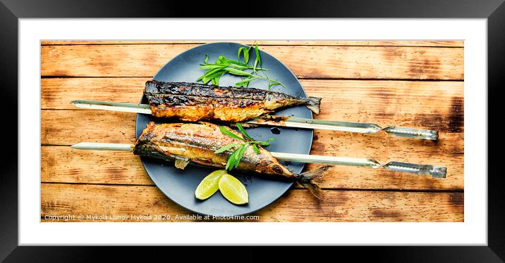 Fish kebab on skewers Framed Mounted Print by Mykola Lunov Mykola