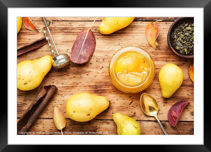 Homemade pear jam on wooden table Framed Mounted Print by Mykola Lunov Mykola