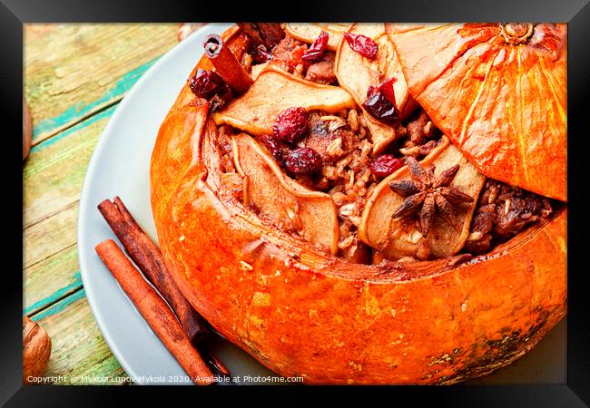 Pumpkin stuffed with dried fruits Framed Print by Mykola Lunov Mykola