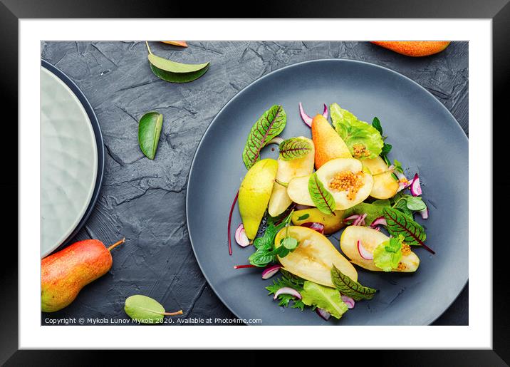 Healthy vegetarian salad with pear. Framed Mounted Print by Mykola Lunov Mykola