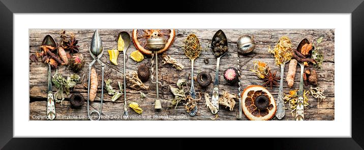 Healing herbs in teaspoons Framed Mounted Print by Mykola Lunov Mykola