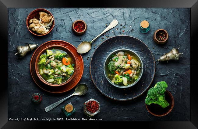 Soup with broccoli and mushrooms Framed Print by Mykola Lunov Mykola
