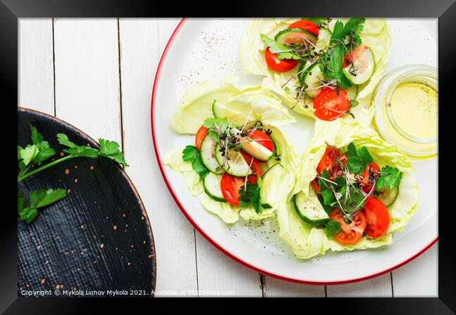 Spring vegetable salad on plate Framed Print by Mykola Lunov Mykola