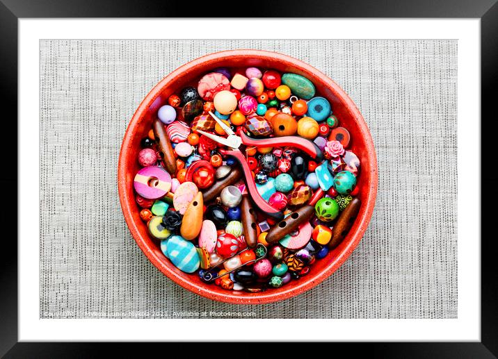 Bead jewelry making,multicolored beads. Framed Mounted Print by Mykola Lunov Mykola