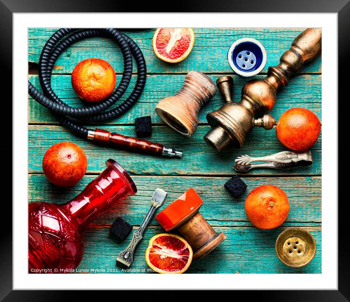 Shisha hookah with orange Framed Mounted Print by Mykola Lunov Mykola