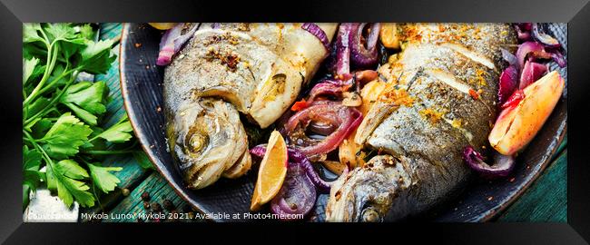 Baked trout with lemon,fish dish Framed Print by Mykola Lunov Mykola