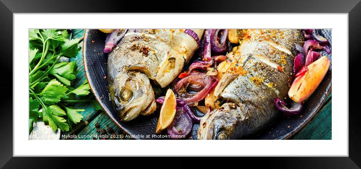 Baked trout with lemon,fish dish Framed Mounted Print by Mykola Lunov Mykola