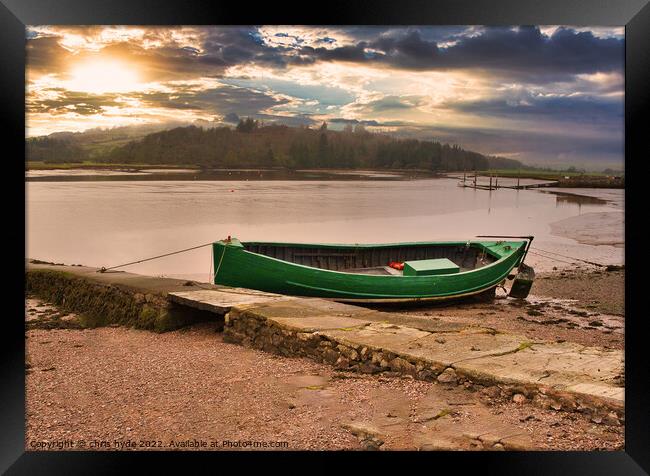 Boat in Kippford at Sunset Framed Print by chris hyde