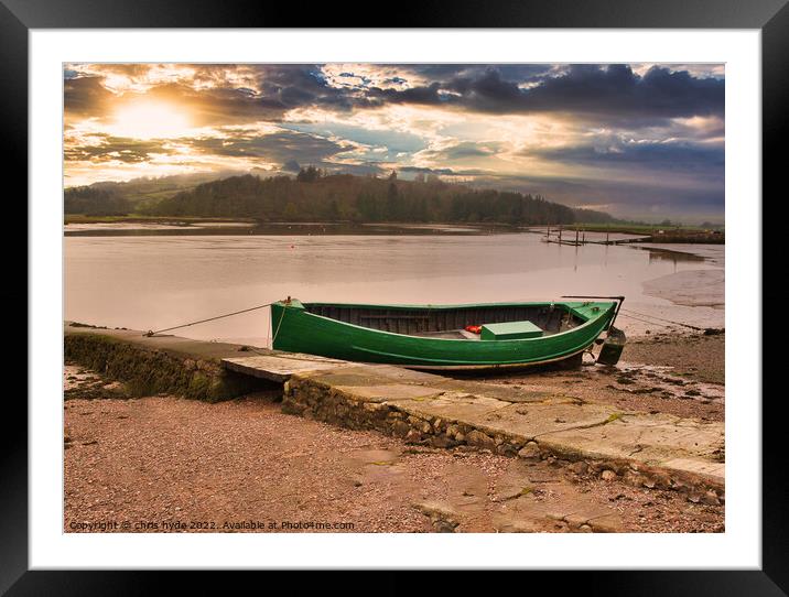 Boat in Kippford at Sunset Framed Mounted Print by chris hyde