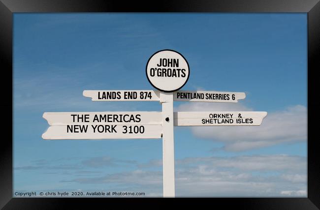 John o Groats road sign Framed Print by chris hyde