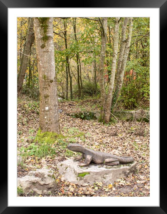 Komodo Dragon Sculpture in Woodland Framed Mounted Print by chris hyde
