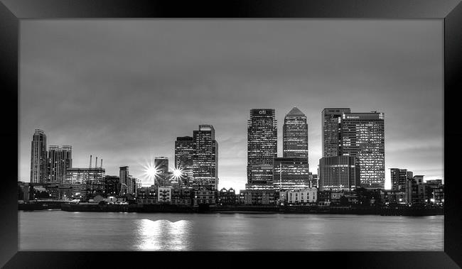 Docklands Canary Wharf sunset BW Framed Print by David French