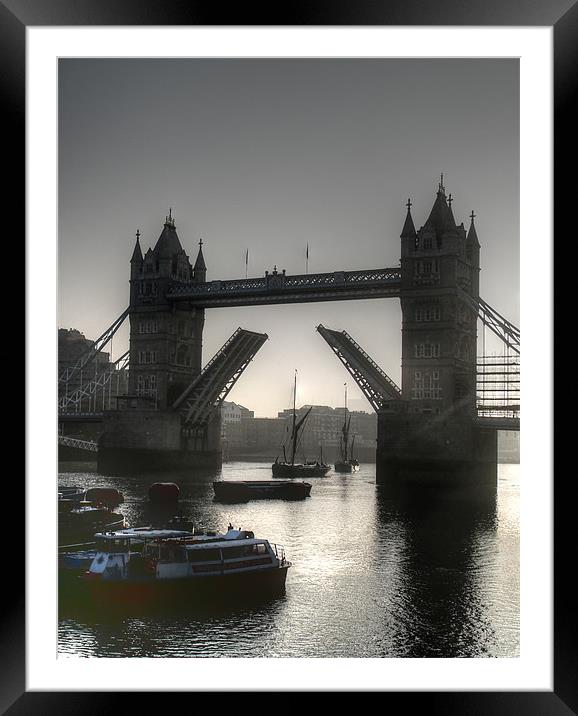 Sunrise at Tower Bridge HDR BW Framed Mounted Print by David French