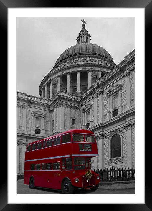Red Bus and St Pauls Framed Mounted Print by David French
