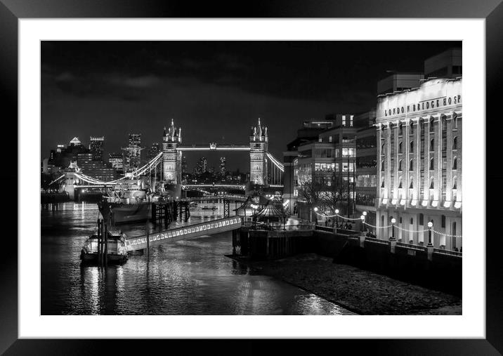 Tower Bridge and HMS Belfast Framed Mounted Print by David French