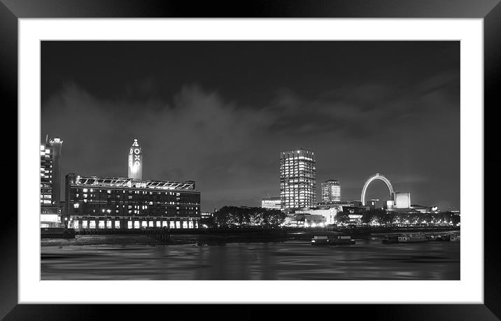 Night Oxo Tower skyline BW Framed Mounted Print by David French
