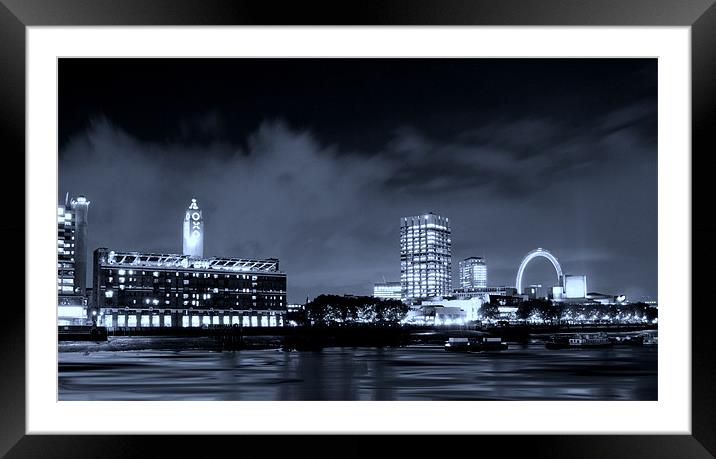 Night Oxo Tower skyline Blue Framed Mounted Print by David French