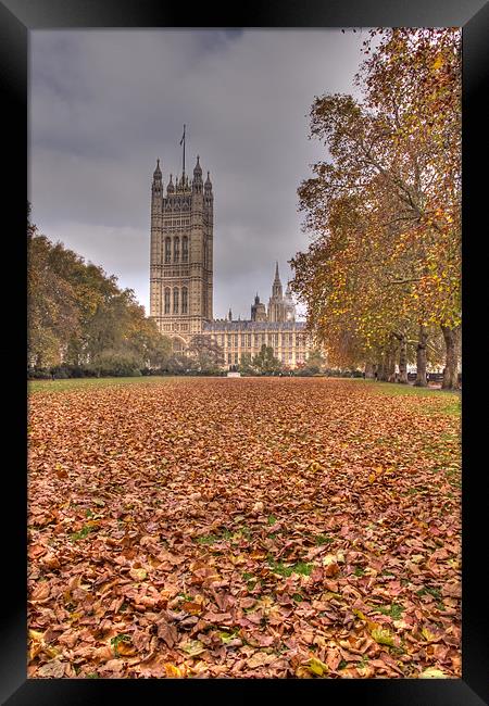 Autumn leafs Houses of Parliament HDR Framed Print by David French