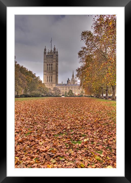 Autumn leafs Houses of Parliament HDR Framed Mounted Print by David French